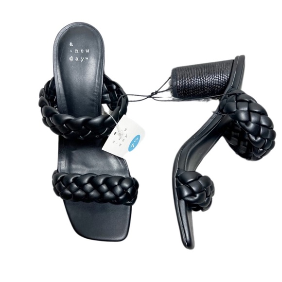 New in Box A New Day Women’s Black Basil Braided Square Toe Circle Textured Heel - Picture 3 of 16